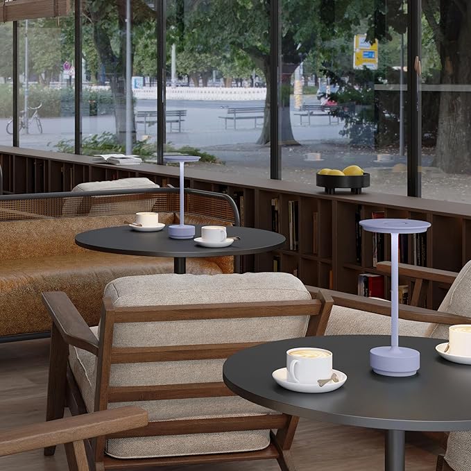 2 Pack Rechargeable Cordless Table Lamps, Portable 5000mAh Outdoor Table Light, 3 Color Stepless Dimming LED Table Lamp with Memory Function, for Home/Dinner/Patio/Restaurant.(Light Purple)