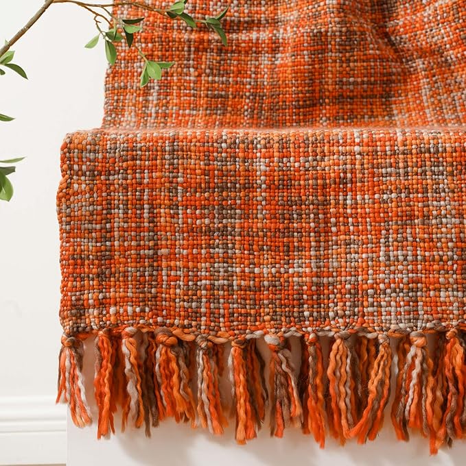 BATTILO HOME Rust Orange Throw Blanket for Couch, Bed, Boho Colorful Throw Blanket with Tassels, Halloween Decor, Fall Throw Blankets for Home Decor, 50"x60"