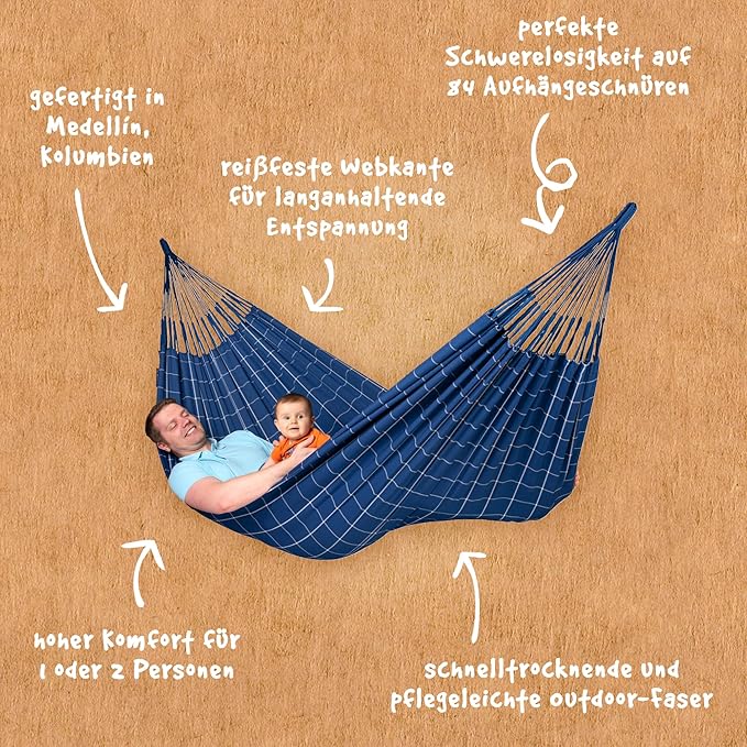 LA SIESTA Brisa Classic Hammock, Handmade, Weather-Resistant, Tear-Resistant Hammock for Indoor & Outdoor Relaxation, Size-King - Marine