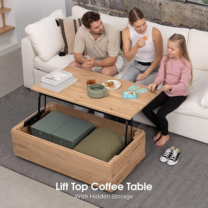 Transformer Table Lift Top Coffee Table with Storage, Modern Coffee Table for Living Room, Home Office & Dining, Space-Saving Small Coffee Desk with Panel Hidden Storage for Transformer Dining Table