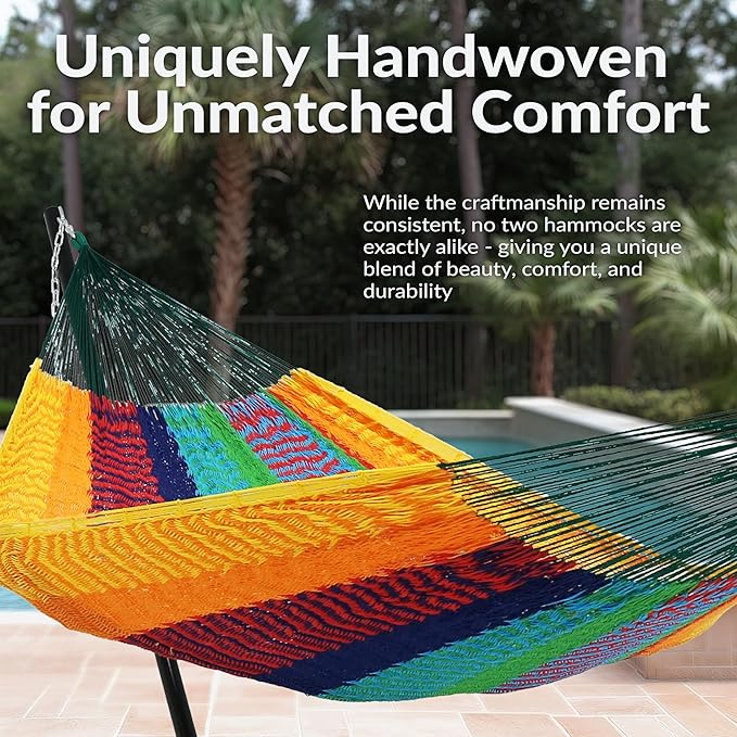 Sunnydaze Handwoven XXL Thick Cord Mayan Double Hammock for Outside - 625-Pound Capacity Heavy-Duty Outdoor Hammock - Multicolor