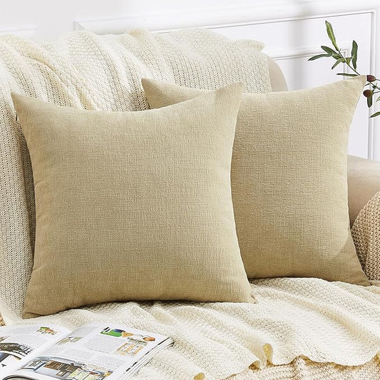 GAWAMAY Decorative Chenille Throw Pillow Covers 24x24 Inch Pack of 2, Soft Square Couch Pillow Cover for Sofa Cushion Living Room Bedroom Solid Dyed Pillowcases Khaki 60x60cm (ONLY Covers)