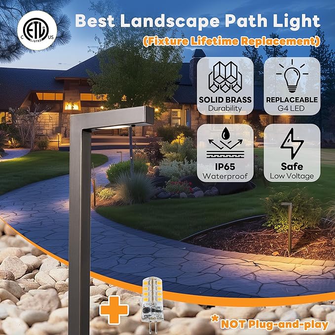 Low Voltage Pathway Lights 12V, LED Landscape Path Lights Outdoor Waterproof, Modern Electric Walkway Lights, L Shape Bronze Garden Decor Without G4 Bulb 12 Pack