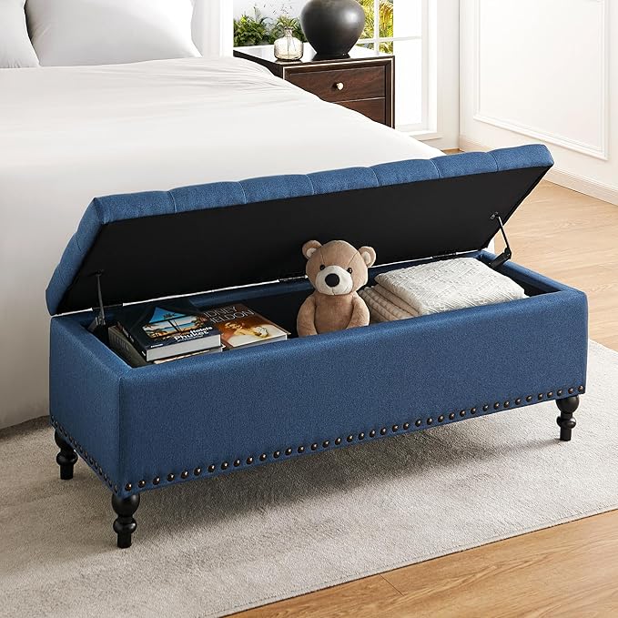 Living&Giving Storage Ottoman 50.2 Inches Upholstered Fabric Storage Ottoman Bench，Button Tufted Bedroom Bench，Bedroom End of Bed Bench Withstands 304lbs
