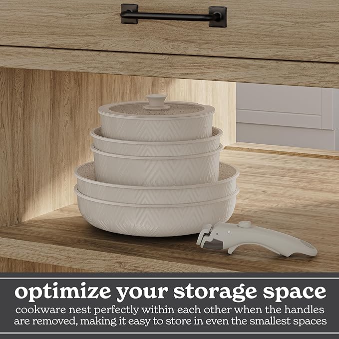 Country Kitchen Cookware Set with Removable Handle, Oven & RV Safe Pots and Pans Set, Cream Rhombus, Original