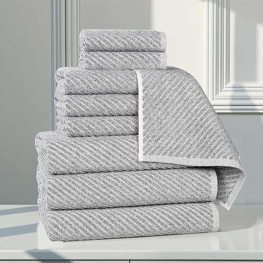 Superior Amelia Viscose Cotton Blend Medium Weight Towels, for Bathroom, Shower, Spa, Plush, Quick Dry, Ultra-Soft Towels, Bath Essentials, Ribbed Design, 9 Piece Assorted Towel Set, Charcoal