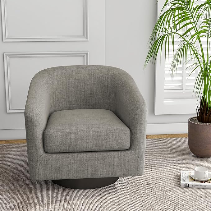 UIXE 360° Swivel Barrel Accent Chair Armchair, Round Club Arm Chair in Fabric for Lving Room, Modern Upholstered Small Bedroom Single Sofa Seat - Khaki, Set of 4