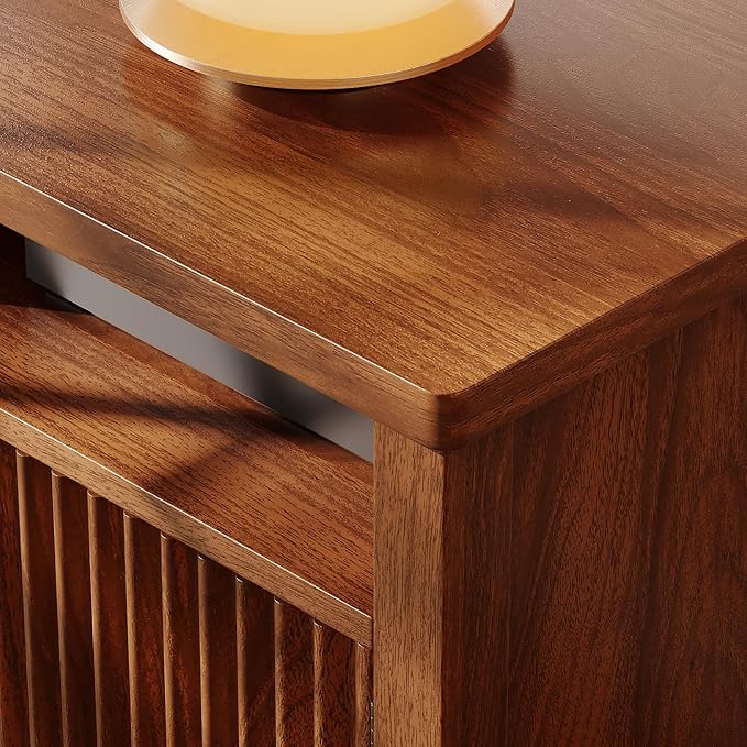 70.9"H TV Stand, Modern Chic Entertainment Center for TVs Up to 70 inches, Extra 4 Storage Wooden Shelves, Magnetic cabinet doors & Curved Profile Design, Media Console for Living Room, Walnut Brown