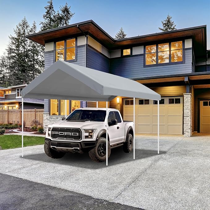 10' x 20' Carport Replacement Canopy Cover for Carport Frame Garage Top Tarp Shelter Tent Party Heavy Duty (Only Top Cover, Frame is not Included) (Gray, 10' x 20')