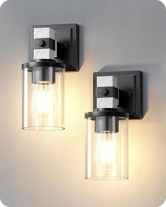 EDISHINE Wall Sconces Set of 2, Industrial Vanity Light Fixtures with Clear Glass Shade & White Textured Finish, 1-Light Wall Mount Lamp for Bathroom, Hallway, Living Room, Mirror, Kitchen