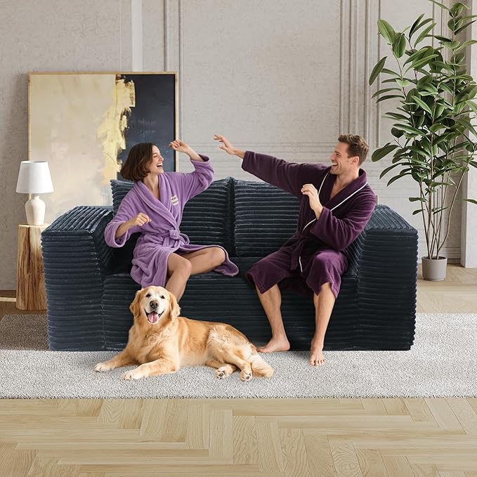 Sofa, 71" Loveseat Sofa-in-a-Box, Deep Seat Couch, No Assembly Required, Comfy Plush Corduroy for Living Room, Bedroom, Office