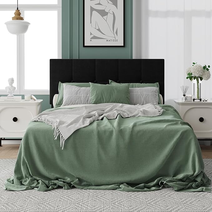 Full Size Bed Frame, Full Size Platform Bed Frame with Headboard, Upholstered Headboard, Sturdy Wooden Slats, Noiseless No Box Spring Required, Easy to Assemble, Black