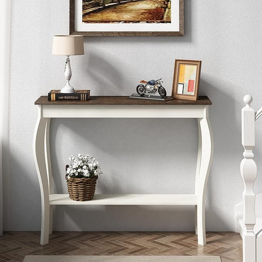 ChooChoo Narrow Farmhouse Console Table, Chic Accent Sofa Table, Entryway Table, Soft White