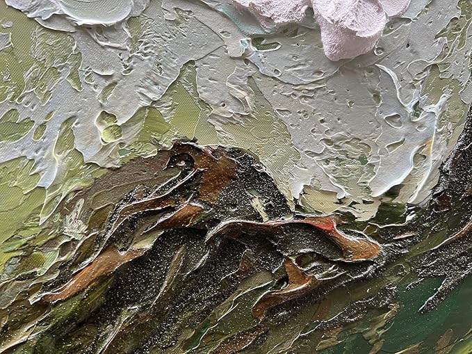 Art 24x48 Inch Hand-Painted Green and White Texture Oil Painting Modern Abstract Canvas Art Home Wall Decoration