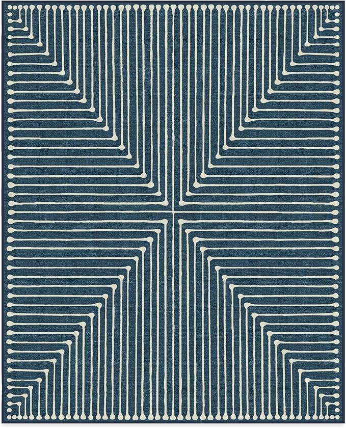 RUGGABLE x Jonathan Adler Machine Washable Modern Area Rug – Inkdrop Lapis Blue 10x14, Stain-Resistant, Non-Slip – Large Rugs for Living Room, Bedroom, Hallway, Entryway & Office–with Standard Pad