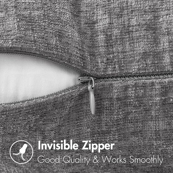 MIULEE Pack of 2 Couch Throw Pillow Covers 18x18 Inch Soft Dark Gray Chenille Pillow Covers for Sofa Living Room Solid Dyed Pillow Cases