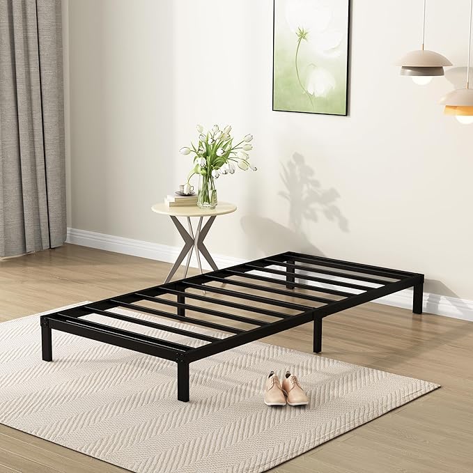 Narrow Twin Bed Frame 9 Inch Heavy Duty Low Profile Metal Platform No Box Spring Needed Mattress Foundation, Easy to Assembly, Noise Free, Black