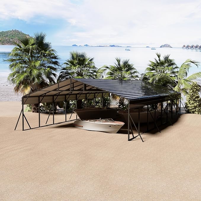 20 x 40 FT Metal Carport with Galvanized Steel Roof, Heavy Duty Metal Roof Carport with Enhanced Base, Tall MetalCarport Kits Garage for Tractors, Trucks, Boats, Cars