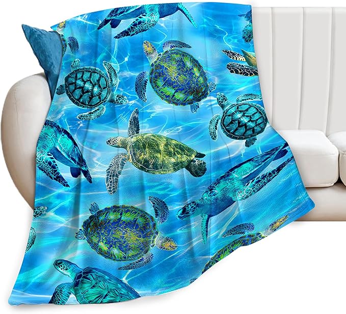 Sea Turtle Flannel Blanket Soft Cozy Nautical Ocean Turtle Fleece Plush Stuff Decor Throw Blanket Warm Sea Turtle Blanket Gifts for Girls Boys Lovers Women Adults Men Kids Bed Travel 40"x50"