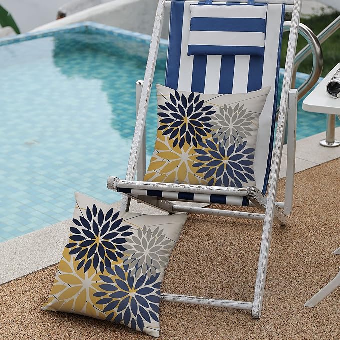 DFXSZ Outdoor Throw Pillow Covers 18x18 Inch Set of 2 Waterproof Spring Summer Geometric Elegant Yellow Blue Outdoor Pillow Covers for Patio Funiture Garden Couch 158R18