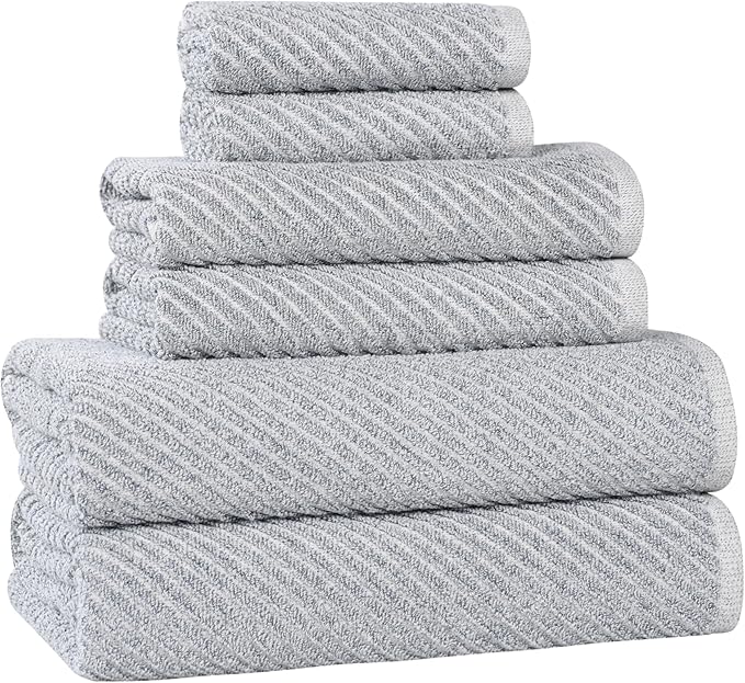 Superior Amelia Viscose Cotton Blend Medium Weight Towels, for Bathroom, Shower, Spa, Plush, Quick Dry, Ultra-Soft Towels, Bath Essentials, Ribbed Design, 6 Piece Assorted Towel Set, Denim Blue