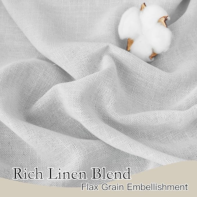 RYB HOME Linen Sheer Curtains for Kitchen, Casual Wave Texture Semi Sheer Curtains for Bedroom/Bath, Privacy Window Treatment for Home Office, Dove Grey, 52 x 45 Each Panel, 2 Pieces