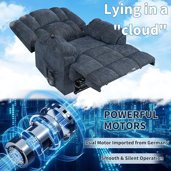 Luxlen Power Lift Recliner Chair for Elderly, Heat Massage Recliners, Dual Motor Oversized Lift Chair, Medium-Firm Electric Lift Recliners with Remote - Dark Blue