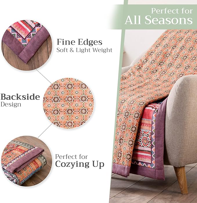 Maison d' Hermine Throw Blanket for Couch Lightweight Soft Warm Breathable Cotton Throw Blankets for Bed Girls Boys Women Men Gifts Sofa Travel Living Room Chair Bedding (60"x80", Ispahan)