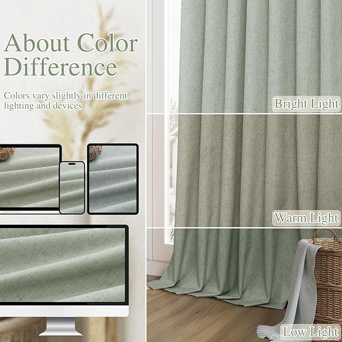 Guken Blackout Curtains 100 Inch Length 2 Panels Set for Living Room Bedroom Back Tab Thermal Insulated 100% Black Out Linen Drapes Room Darkening Window Curtains 100 Inches Long,Desert Sage