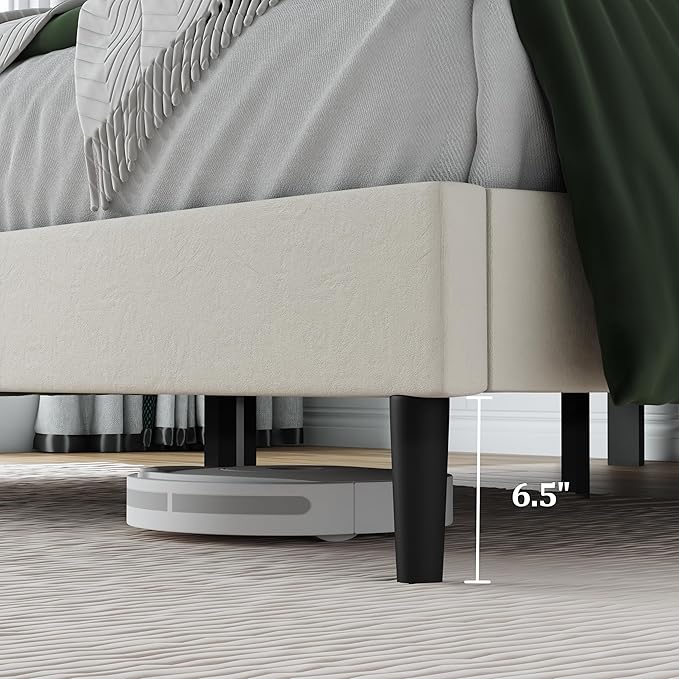 Queen Size Bed Frame, Queen Platform Bed Frame with Velvet Upholstered Headboard, Geometric Pattern, Sturdy Frame and Slats, Noiseless, No Springs Required, Easy to Assemble，Beige