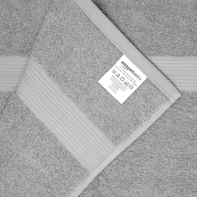 Amazon Basics 6 Piece Oversized Fade resistant Towel set, 100% Cotton towels for bathroom, soft and absorbent, 2 Bath Towels, 2 Hand Towels and 2 Washcloths bathroom towel set, Gray