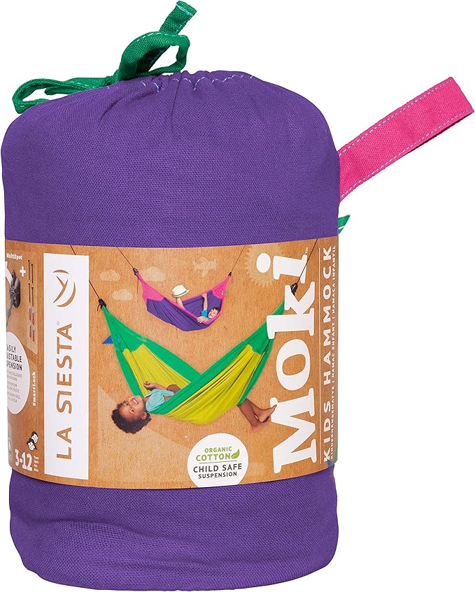 LA SIESTA Moki Kids Hammock for Indoor & Outdoor Play, Easy-to-Clean Materials, Super Soft Cotton, Ages 3-12, Max 175 Lbs, Lily