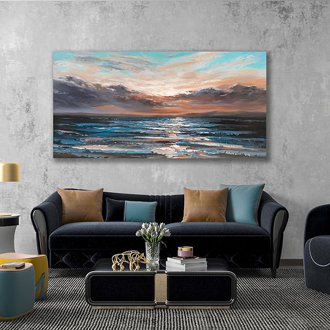 Belmrxne Ocean Wall Art Bule Wall Decor Funky Artwork Hanging Canvas Painting for Living Room Bedroom Dining Room Office Home Decor 20x40 Inch