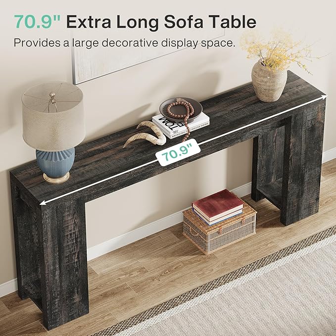 Tribesigns 70.9-Inch Extra Long Console Table, Farmhouse Wood Sofa Table Behind Couch, Narrow Entryway Accent Table for Living Room, Hallway, Entrance, Foyer, Black