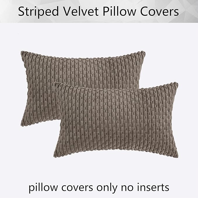 Kevin Textile Pack of 2 Light Brown Lumbar Decorative Throw Pillow Covers 12x20 Inch for Living Room Couch Soft Corduroy Rectangle Solid Cushion Case 30x50 cm Rustic Farmhouse Boho Home Decor