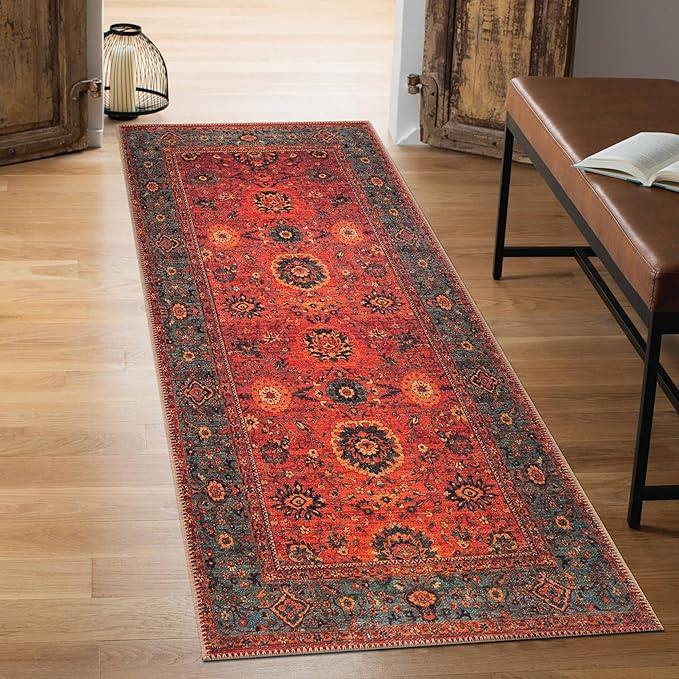 Keen Home Design 2x7 Rug - Machine Washable Runner Rug with Non-Slip Backing, Ideal for Hallway, Entryway, Kitchen, Laundry Room - Vintage, Easy Clean, Durable, Low Pile Rug - (2'6" x 7')