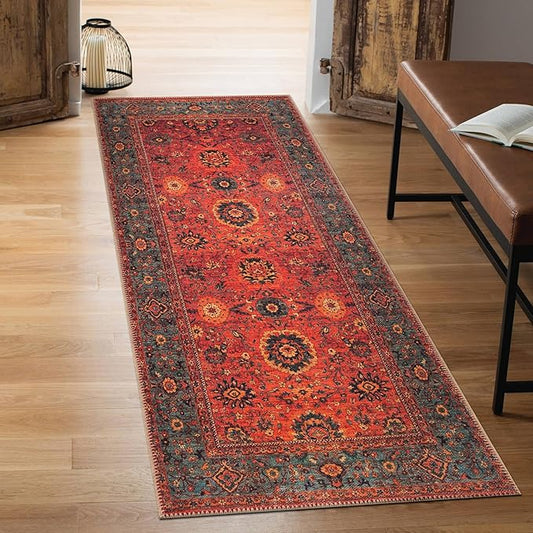 Keen Home Design 2x7 Rug - Machine Washable Runner Rug with Non-Slip Backing, Ideal for Hallway, Entryway, Kitchen, Laundry Room - Vintage, Easy Clean, Durable, Low Pile Rug - (2'6" x 7')