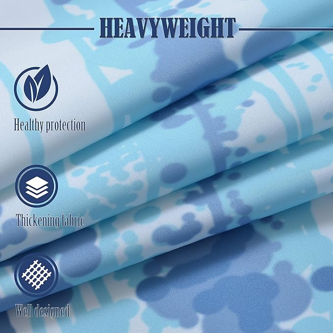 Conbo Mio No Hook Shower Curtain with Snap in Liner Set, Hotel Luxury Blue Shower Curtains for Bathroom with See Through Top Window, Waterproof, Washable 71W x 74H