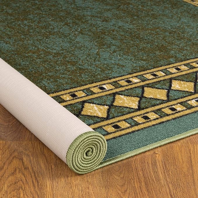 Antep Rugs Alfombras Modern Bordered 8x10 Non-Skid (Non-Slip) Low Profile Pile Rubber Backing Indoor Area Rugs (Green, 7'10" x 10')