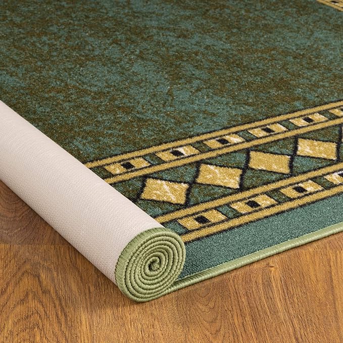 Antep Rugs Alfombras Modern Bordered 3x5 Non-Skid (Non-Slip) Low Profile Pile Rubber Backing Indoor Area Rugs (Green, 3' x 5')