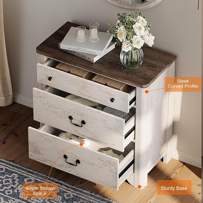 WAMPAT 3 Drawer Dresser Set of 2, 63" Large White Dresser for Bedroom with Wide Chest of Drawers, Farmhouse Dresse Nightstand Cabinet for Bedroom, Living Room, Hallway, Office