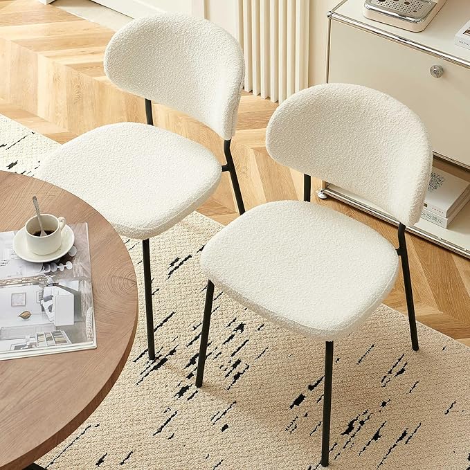 Round Dining Table Set for 2, Modern 3-Piece Kitchen Dining Room Table Set, 37" Round MDF Living Coffee Table with 2 Seated Boucle Dining Chairs Upholstered, Metal Legs for Dining Hall