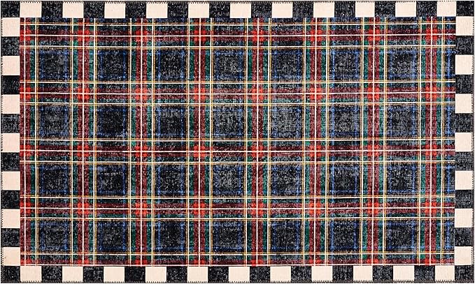 MACKENZIE-CHILDS Stewart Tartan Black 3' x 5' Washable Rug