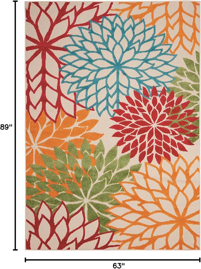 Nourison Aloha Indoor/Outdoor Green 5'3" x 7'5" Area Rug, Tropical, Botanical, Easy Clean, Non Shedding, Bed Room, Living Room, Dining Room, Deck, Backyard, Patio (5x7)