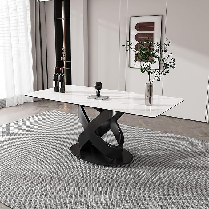 71" Modern Marble Dining Table, Sintered Stone Top for Kitchen, Dining Room, Dinette, Space Saving Design