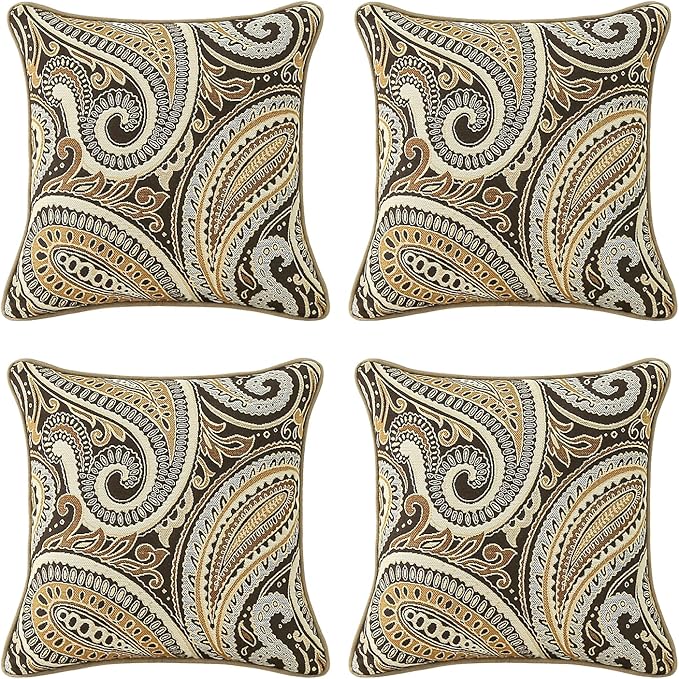 Outdoor Sunbrella Decorative Pillows Pack of 4, 16" x 16" Outdoor Pillow Set for Couch Bed Throw Patio Sofa, Royce Walnut