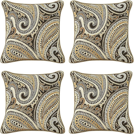 Outdoor Sunbrella Decorative Pillows Pack of 4, 16" x 16" Outdoor Pillow Set for Couch Bed Throw Patio Sofa, Royce Walnut