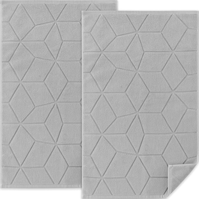 Hotel Quality - 1100GSM, 2 PACK Gray Bathroom Mats [Not a Bath Rug] - 100% Cotton | Thick | 19"x30" | Washable, Soft Bath Mat Towel for Bathroom Floor, Absorbent Terry Cloth Feet Towels, Gray