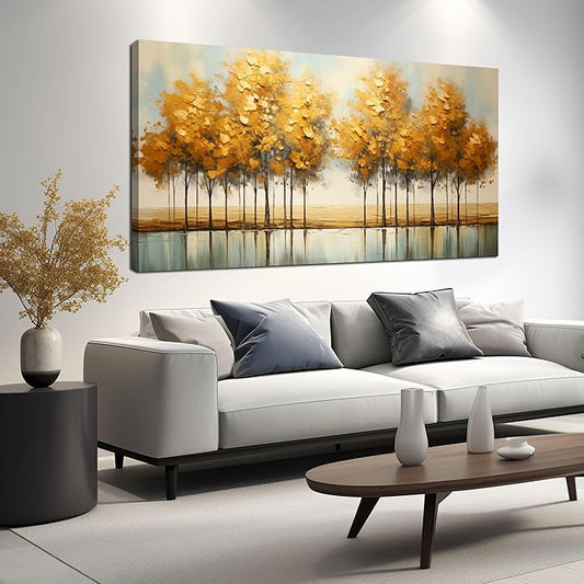 Large Canvas Painting Yellow Forest Theme Decorative Painting with Frame Can be Directly Hanging Wall Decorative Painting for Living Room Bedroom Office Room Decor Painting Artwork Size 30x60