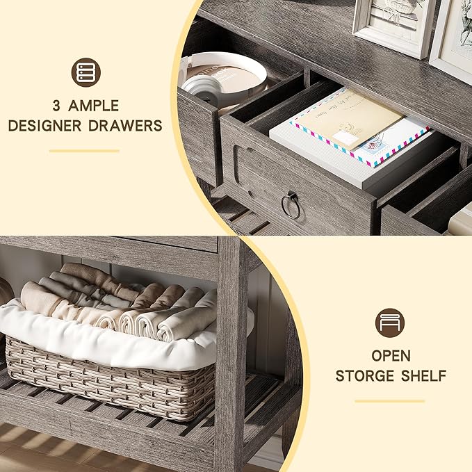 Maupvit Rustic Entryway Table with Large Storage Space, Farmhouse Feel Console Table for Entryway, Sturdy & Reliable Structure Sofa Table, Easy to Assemble